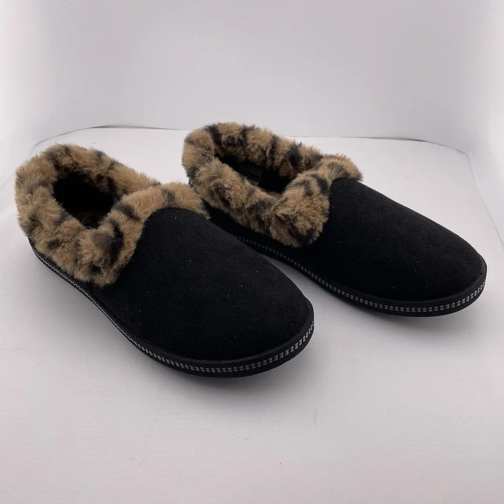 Skechers Cozy Campfire Loafer Slipper Size US 6 Black Leopard Print Women's - Picture 1 of 6